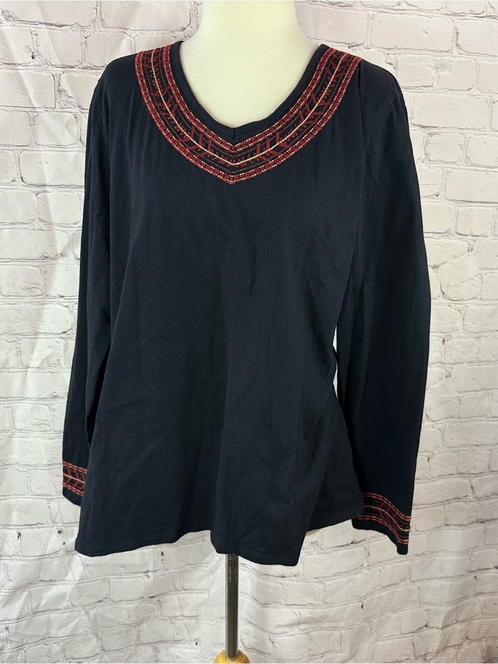 Orvis V-Neck cotton Tunic Embroidered Trim women XL boho gorpcore casual outdoor